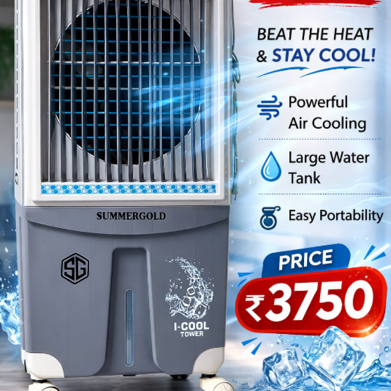I-COOL Tower Air Cooler | High Air Flow | Large Water Tank | Powerful Cooling | Easy Portability | ₹3750